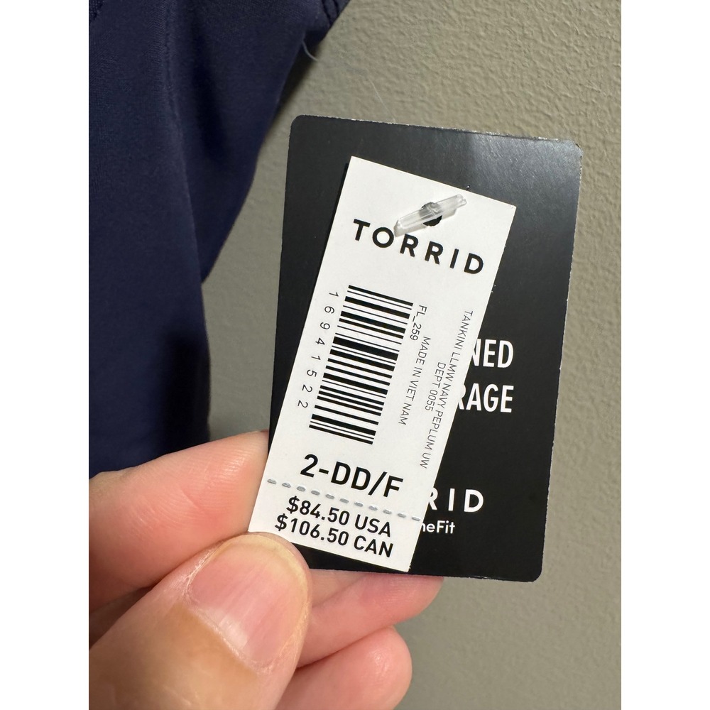 Torrid Tankini Peplum Underwire Swim Top Size 2-DD/F Cups Navy Blue Women - Picture 8 of 11